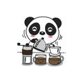 Cute panda making coffee cartoon.