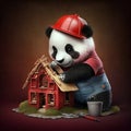 Cute Panda making a house as a engineer.