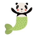 Cute panda mermaid cartoon character illustration. Royalty Free Stock Photo