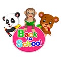 Cute panda, monkey and a bear are going back to school.