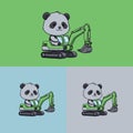 Cute panda operating a green excavator machine for construction work Royalty Free Stock Photo
