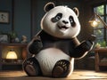 cute panda play with a smartphone, character - generated by ai Royalty Free Stock Photo