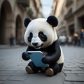 cute panda play with a smartphone, character - generated by ai Royalty Free Stock Photo