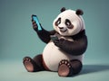 cute panda play with a smartphone, character - generated by ai Royalty Free Stock Photo