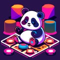 Cute panda is playing cards, vector cartoon illustration isolated on dark background. Generative AI