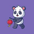 Cute Panda Playing Lampion Cartoon Royalty Free Stock Photo