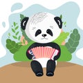 Cute panda and musical instrument