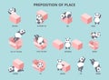 Cute panda with prepositions of place set