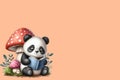 Cute panda reading a book peach fuzz color background