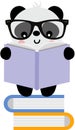 Cute panda reading a book on top of books Royalty Free Stock Photo