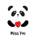 Cute Panda with Red Heart. Miss You Card Royalty Free Stock Photo