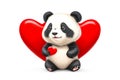 Cute panda and red love hearts isolated on white or transparent. Little painted panda holding a red heart Royalty Free Stock Photo