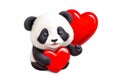 Cute panda and red love hearts isolated on white or transparent. Little painted panda holding a red heart Royalty Free Stock Photo