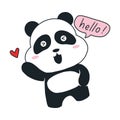 Cute panda saying hello cartoon illustration