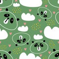 Cute panda seamless pattern for baby and kids. Repeated design with hand drawn scandinavian style drawing Royalty Free Stock Photo