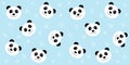 Cute panda seamless pattern. Vector blue background with kawaii white panda face. For children`s wallpaper, fabric