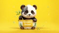 Cute panda in a shopping bag with green leaves. AI Generated
