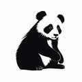 Cute Panda Silhouette: Graphic Design-inspired Black And White Illustration