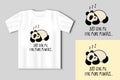 Cute panda. Simple flat icon with funny inscription. Funny print with t-shirt mockup