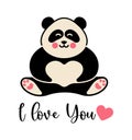 Cute panda. Simple flat icon with the inscription I love you Royalty Free Stock Photo