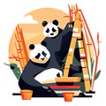 Cute panda sitting and eating bamboo. Vector illustration in flat cartoon style generative AI Royalty Free Stock Photo