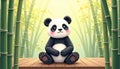 Cute panda sitting peacefully in a bamboo forest surrounded by greenery and soft light during the day Royalty Free Stock Photo