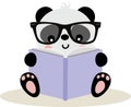 Cute panda sitting reading a book