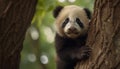 Cute panda sitting on a tree branch, looking at camera generated by AI Royalty Free Stock Photo