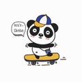 Cute panda on skateboard.