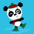 Cute skating panda. Vector illustration.Cute Kawaii Funny Character.