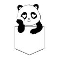 Stylized Giant panda full body drawing. Simple panda bear icon or logo design. Black and white vector illustration.