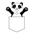 Stylized Giant panda full body drawing. Simple panda bear icon or logo design. Black and white vector illustration.