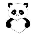 Stylized Giant panda full body drawing. Simple panda bear icon or logo design. Black and white vector illustration.