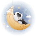 Cute panda sleeping on the moon. watercolor style. Vector