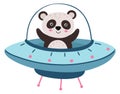 Cute panda in space ship. Happy animal adventurer