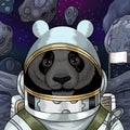 Cute panda spaceman with meteotite and stars