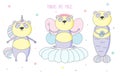 Cute panda unicorn, fairy, mermaid