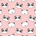 Cute Panda Vector Pattern Background. Fun Doodle.