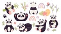 Cute Panda vector set Baby bear bamboo