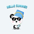 Cute panda wearing a bucket hat with summer greetings