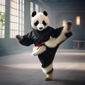 A cute panda wearing a kung fu uniform and striking a martial arts pose2