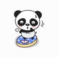 Cute panda weighed on the scales. Cute cartoon character