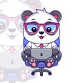 Cute panda is working in front of a laptop Royalty Free Stock Photo