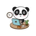 Cute panda Working on Laptop. Cute cartoon character