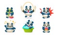 Cute Pandas Characters Set, Adorable Chinese Humanized Animals in Different Situations Vector Illustration