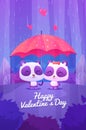 Cute pandas under umbrella in the rain. Vector