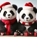 cute pandas wearing santa hats at christmas time