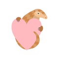 Cute Pangolin Cartoon Character Holding Pink Heart, Rare Species of Animals Vector Illustration