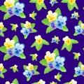 Cute Pansies on blue background