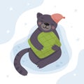 A cute panther sleeps with a pillow in a nightcap. Cute animals for nursery.
